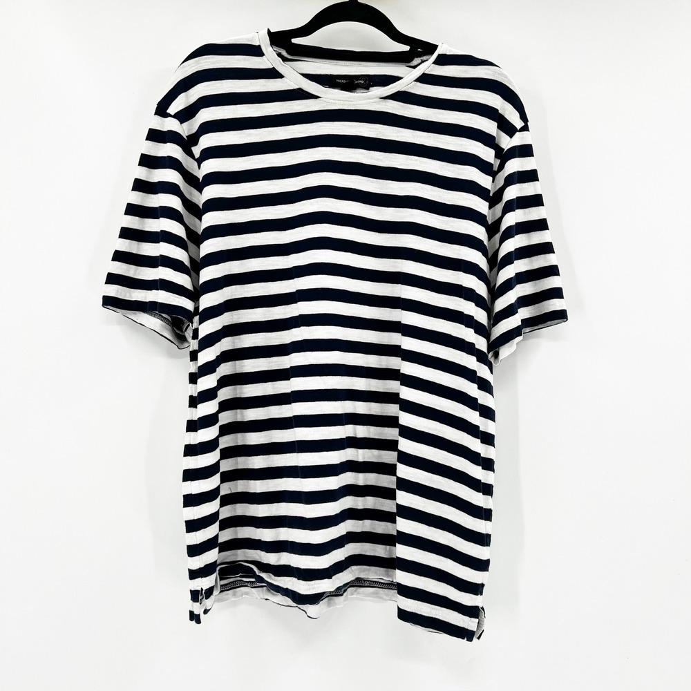 Treasure & Bond Navy Blue White Striped Cotton Crewneck T-Shirt Large